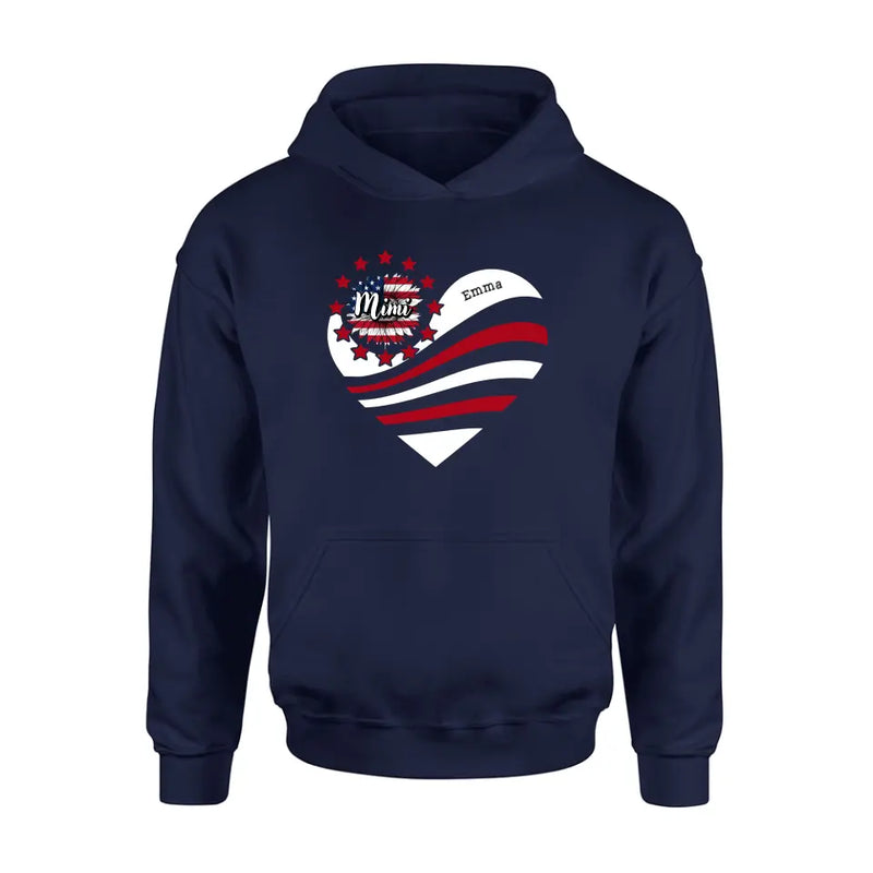 Personalized Grandma With Grandkids Sunflower American Flag T-Shirt/Hoodie - Up to 10 Kids - Gift Idea For Grandma/Mom/Independence Day/4th Of July