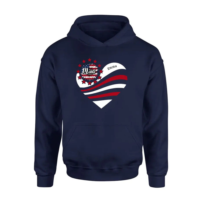 Personalized Grandma With Grandkids Sunflower American Flag T-Shirt/Hoodie - Up to 10 Kids - Gift Idea For Grandma/Mom/Independence Day/4th Of July