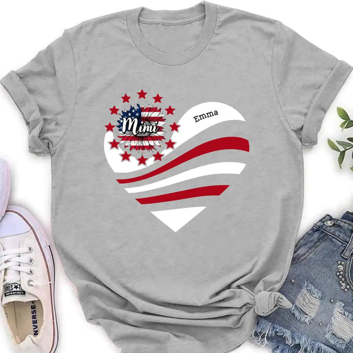 Personalized Grandma With Grandkids Sunflower American Flag T-Shirt/Hoodie - Up to 10 Kids - Gift Idea For Grandma/Mom/Independence Day/4th Of July