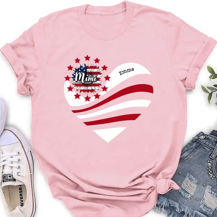 Personalized Grandma With Grandkids Sunflower American Flag T-Shirt/Hoodie - Up to 10 Kids - Gift Idea For Grandma/Mom/Independence Day/4th Of July