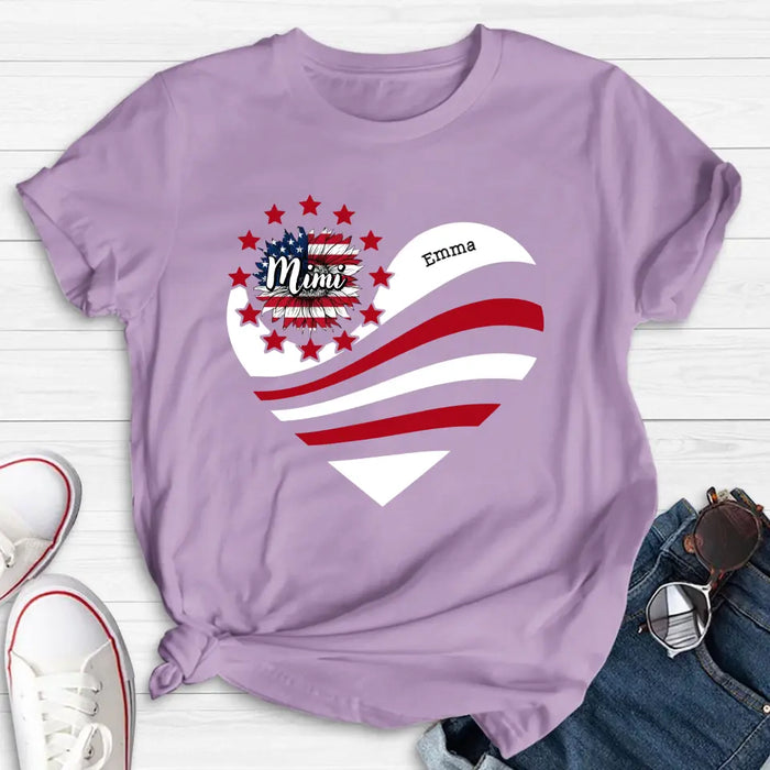 Personalized Grandma With Grandkids Sunflower American Flag T-Shirt/Hoodie - Up to 10 Kids - Gift Idea For Grandma/Mom/Independence Day/4th Of July