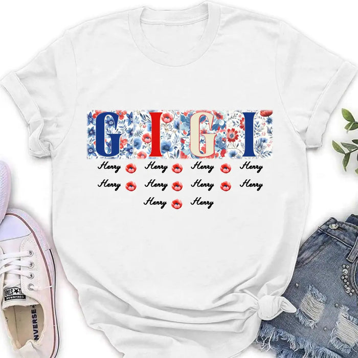 Personalized Gigi T-shirt - Gift Idea From Kids to Gigi/Grandma/4th of July - Custom Names with up to 10 Kids