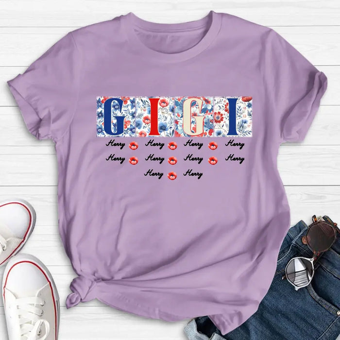Personalized Gigi T-shirt - Gift Idea From Kids to Gigi/Grandma/4th of July - Custom Names with up to 10 Kids