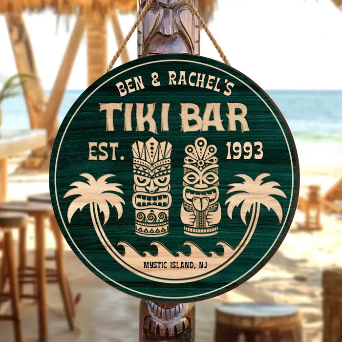 Personalized Couple Tiki Bar Wooden Sign - Summer Gift Idea For Family/Couple