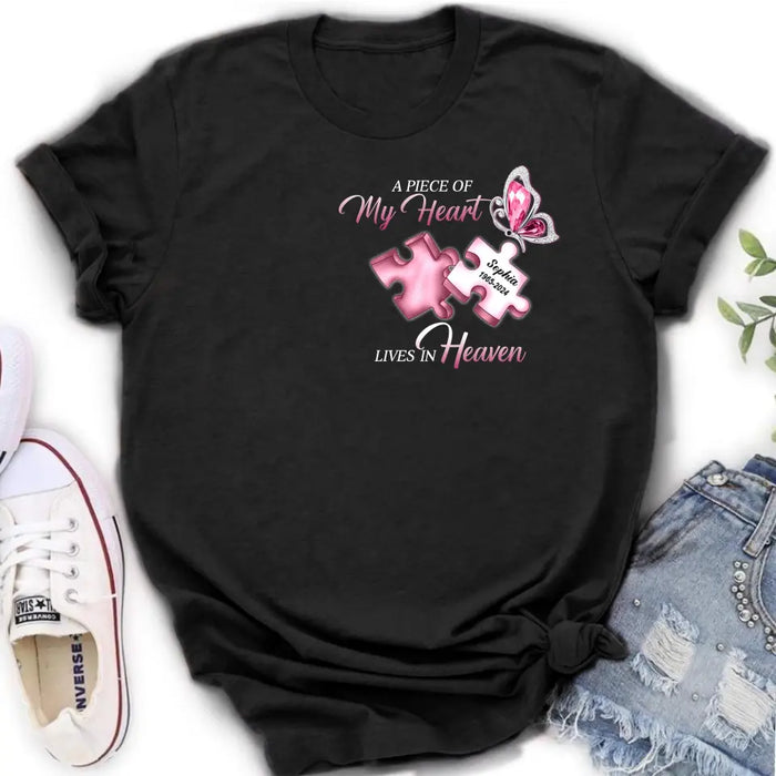 Personalized Memorial Shirt/Hoodie - Memorial Gift For Family Member - A Piece Of My Heart Lives In Heaven