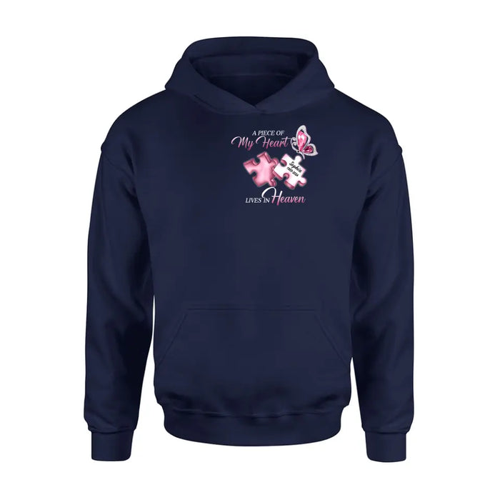 Personalized Memorial Shirt/Hoodie - Memorial Gift For Family Member - A Piece Of My Heart Lives In Heaven