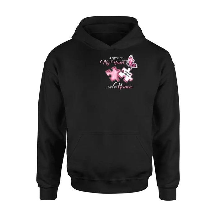Personalized Memorial Shirt/Hoodie - Memorial Gift For Family Member - A Piece Of My Heart Lives In Heaven