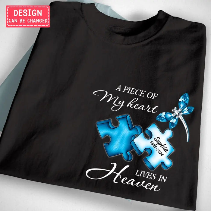 Personalized Memorial Shirt/Hoodie - Memorial Gift Idea For Family Member - A Piece Of My Heart Lives In Heaven