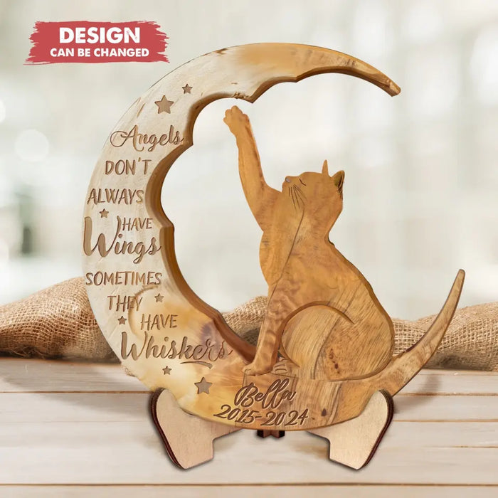 Personalized Cat Moon 2 Layered Wooden Art - Memorial Gift Idea for Cat Lover - I Love You To The Moon And Back