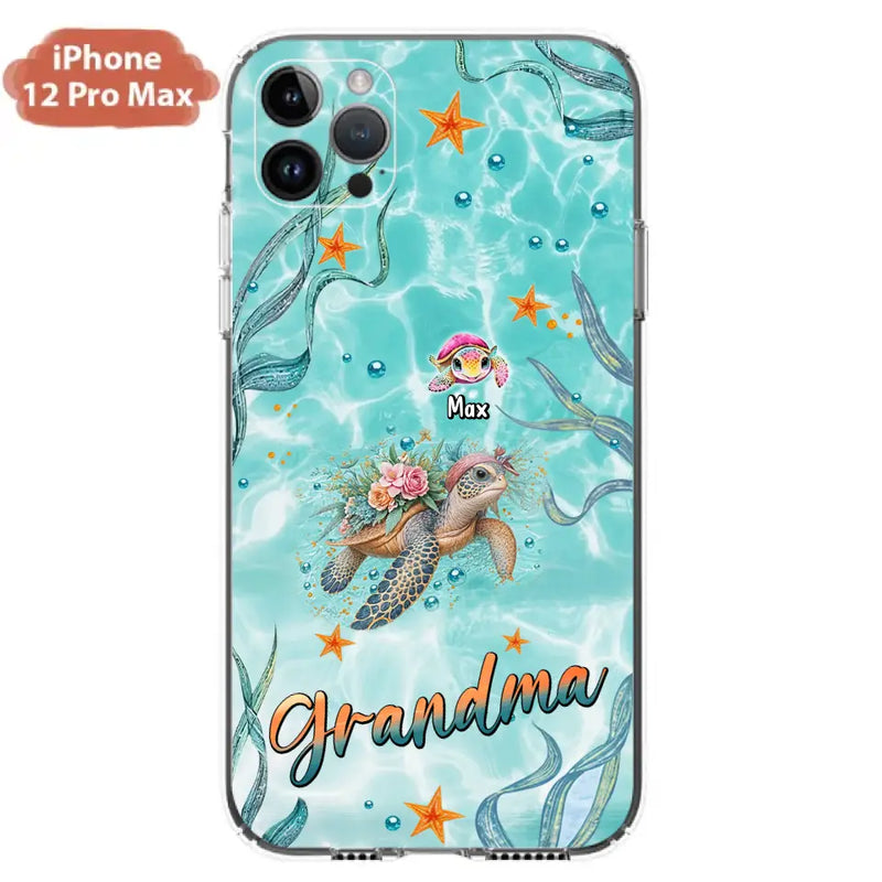 Custom Personalized Grandma Ocean Turtles Phone Case - Gift Idea For Grandma/ Mom - Up to 10 Kids - Case For iPhone/ Samsung