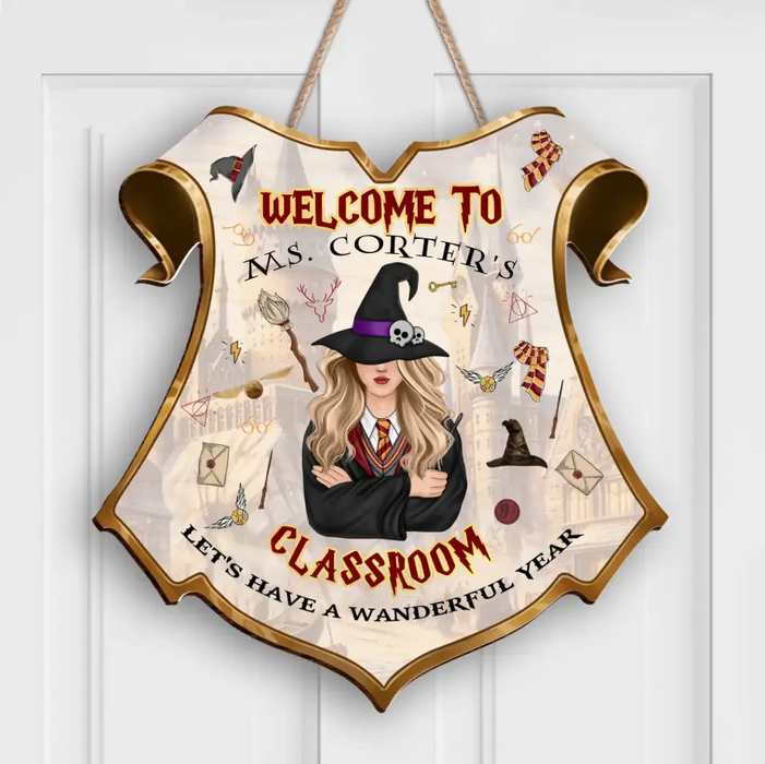 Personalized Witch Teacher Classroom Welcome Wooden Sign - Gifts For Teacher - Let's Have A Wanderful Year