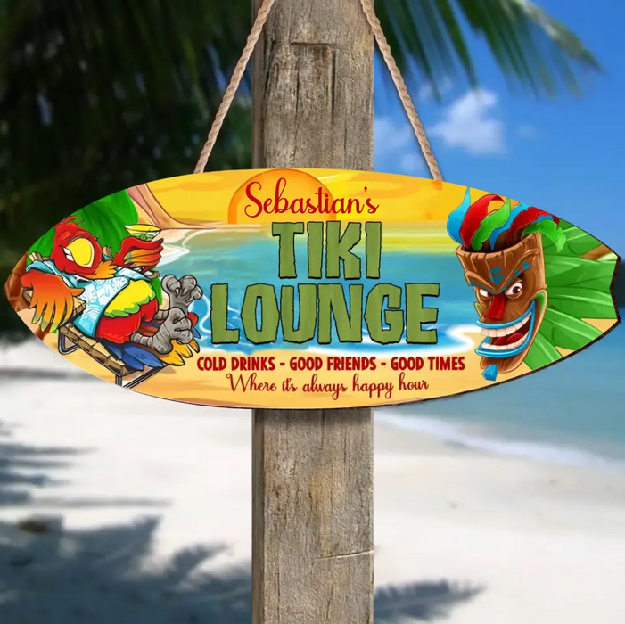 Personalized Tiki Lounge Wooden Sign - Summer Gift Idea - Best for Bars, Backyard, Pools, Patio,Restaurants - Cold Drinks Good Foods Good Times