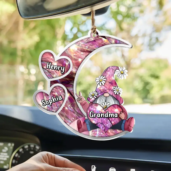 Personalized Sparkling Grandma Nana With Sweet Heart Kids Acrylic Car Ornament - Gift Idea To Grandma/Mother - Up to 5 Kids