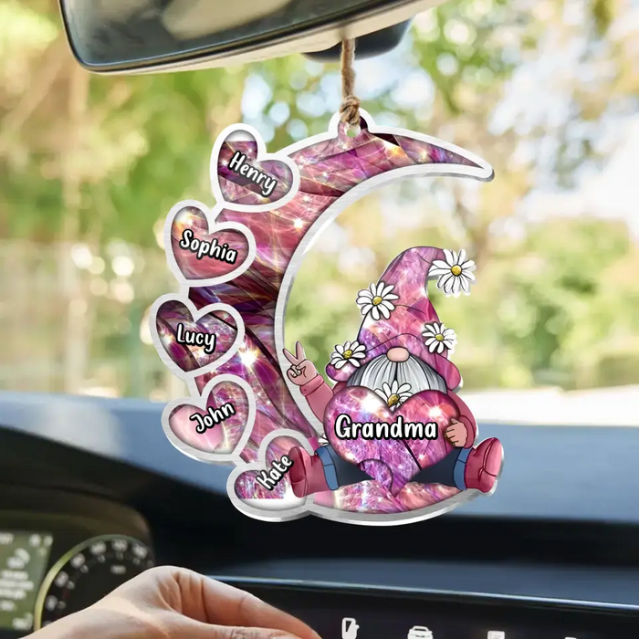 Personalized Sparkling Grandma Nana With Sweet Heart Kids Acrylic Car Ornament - Gift Idea To Grandma/Mother - Up to 5 Kids