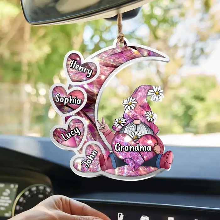 Personalized Sparkling Grandma Nana With Sweet Heart Kids Acrylic Car Ornament - Gift Idea To Grandma/Mother - Up to 5 Kids