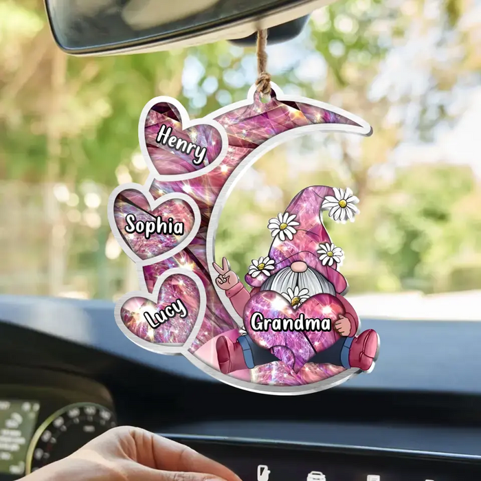 Personalized Sparkling Grandma Nana With Sweet Heart Kids Acrylic Car Ornament - Gift Idea To Grandma/Mother - Up to 5 Kids
