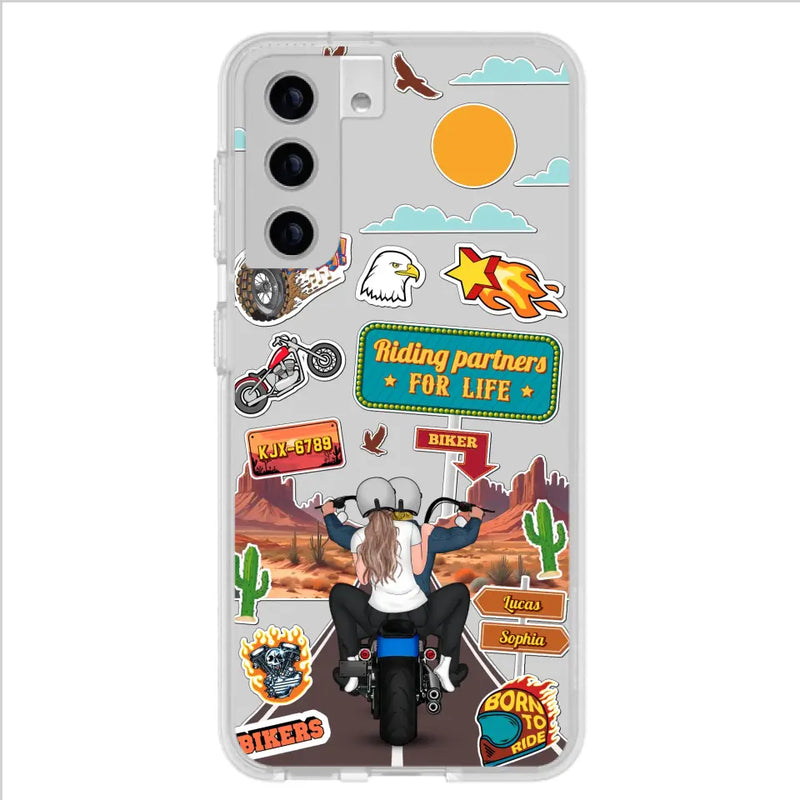 Custom Personalized Motorcycle Couple Phone Case - Gift Idea For Couple/ Husband & Wife/ Bikers - Transparent Phone Case For iPhone/Samsung