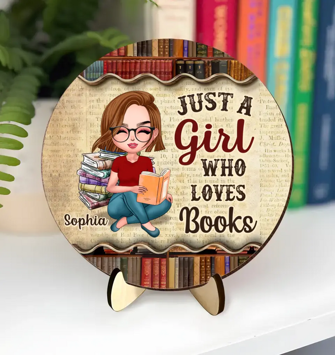 Personalized Bookshelf Decor 2 Layered Wooden Sign - Gift Idea for Books Lover - Just A Girl Who Loves Books
