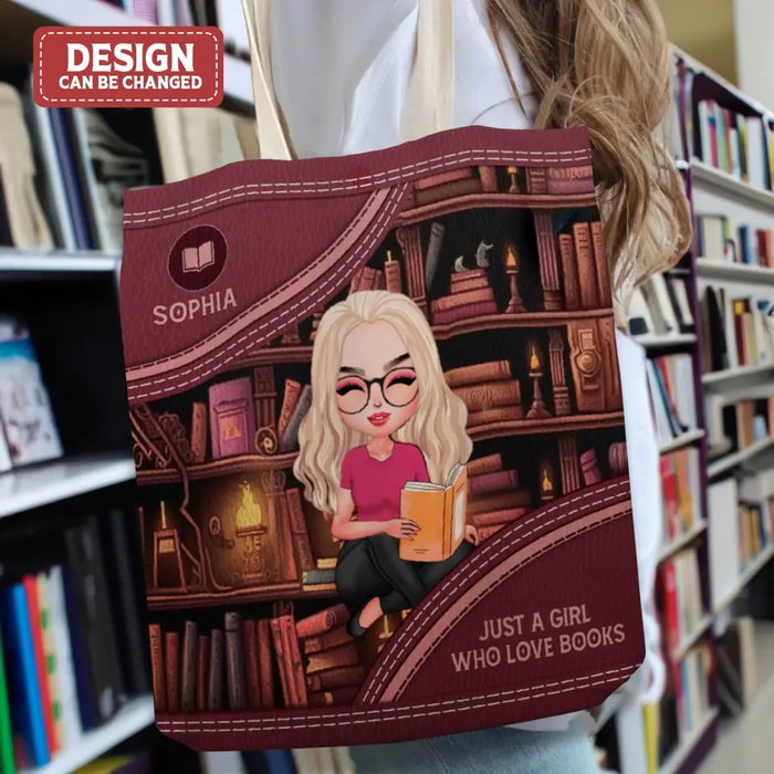 Personalized Girl Reading Book Canvas Bag - Gift Idea For Reading Lover - Just A Girl Who Loves Books