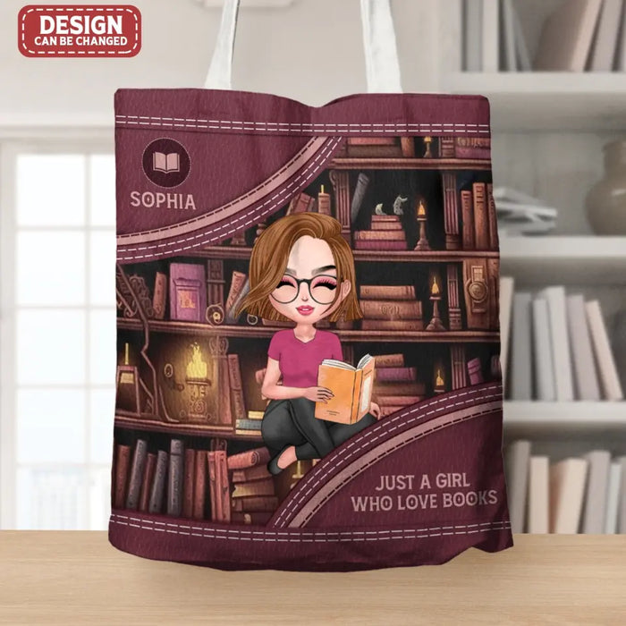 Personalized Girl Reading Book Canvas Bag - Gift Idea For Reading Lover - Just A Girl Who Loves Books