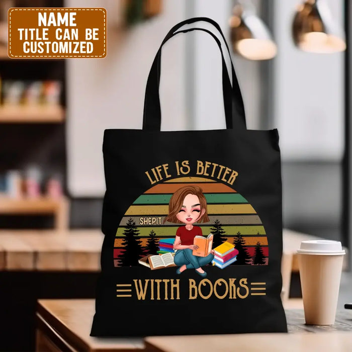 Personalized Retro Sun Reading Canvas Bag - Gift Idea For Book Lover - Life Is Better With Books