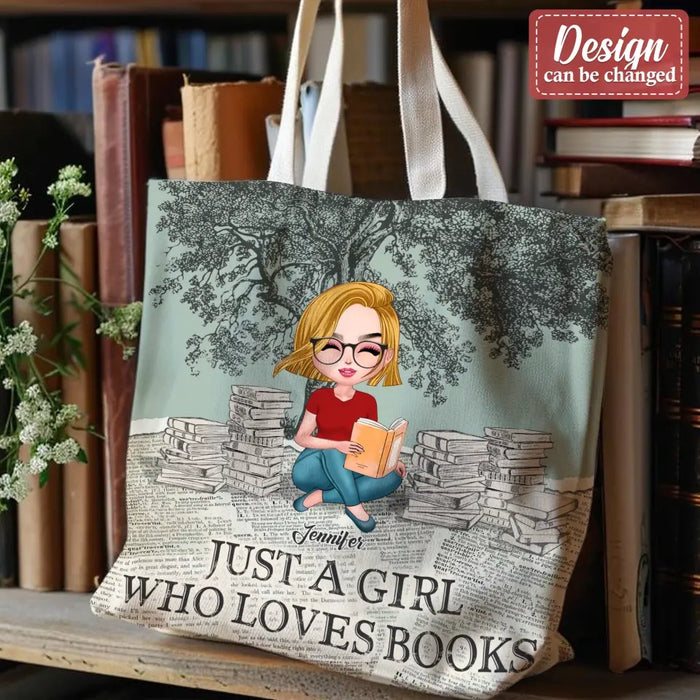 Personalized Canvas Bag - Gift Idea For Book Lover - Just A Girl Who Loves Books