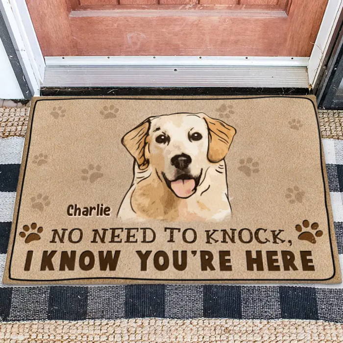 Personalized Welcome Doormat - Upload Pet's Photos - Gift Idea For Dog Lover - No Need To Knock We Know You're Here