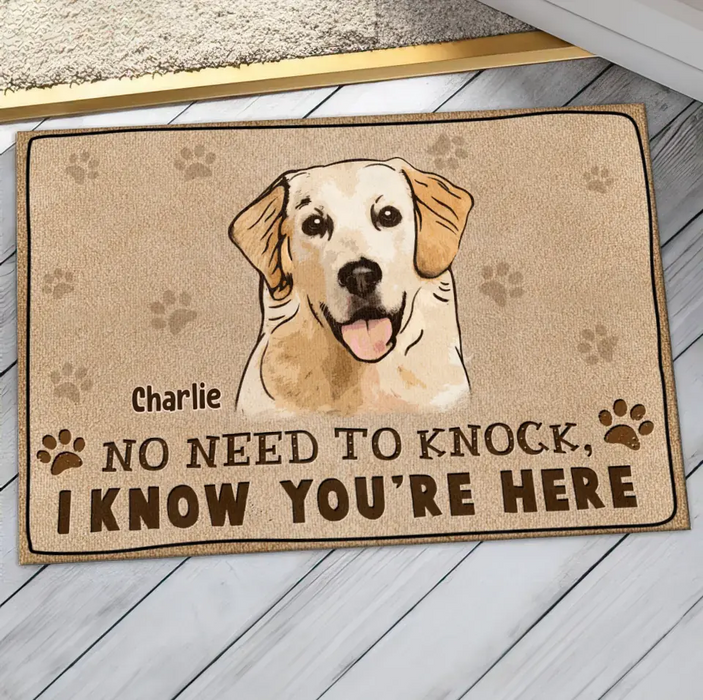 Personalized Welcome Doormat - Upload Pet's Photos - Gift Idea For Dog Lover - No Need To Knock We Know You're Here