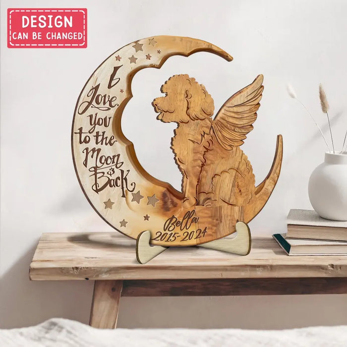 Personalized Poodle Moon 2 Layered Wooden Art - Memorial Gift Idea For Dog Mom/Dog Dad - I Love You To The Moon & Back