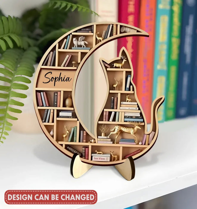 Personalized Book And Cat 2 Layered Wooden Art - Gift Idea for Book/Cat Lover