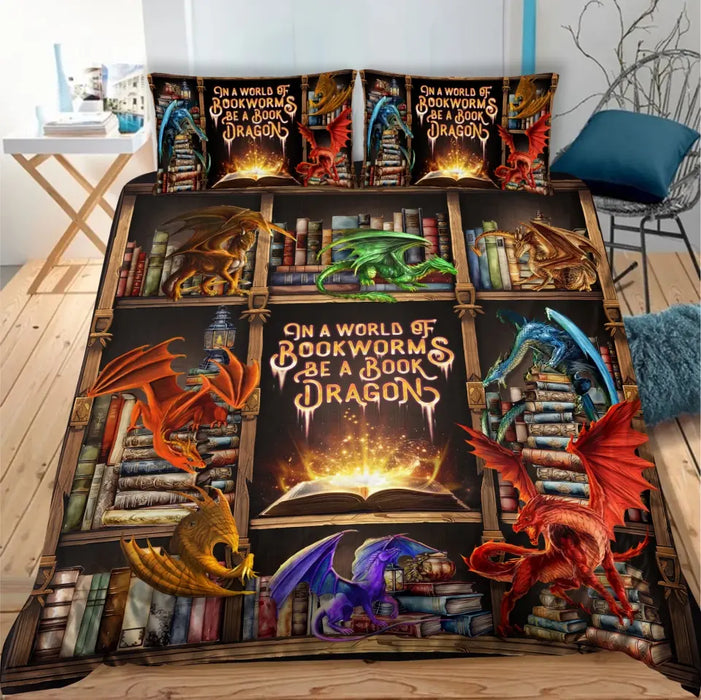 Personalized Reading Book Quilt Bed Sets - Gift Idea For Books Lover - In A World Of Bookworms Be A Book Dragon