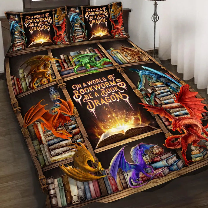 Personalized Reading Book Quilt Bed Sets - Gift Idea For Books Lover - In A World Of Bookworms Be A Book Dragon