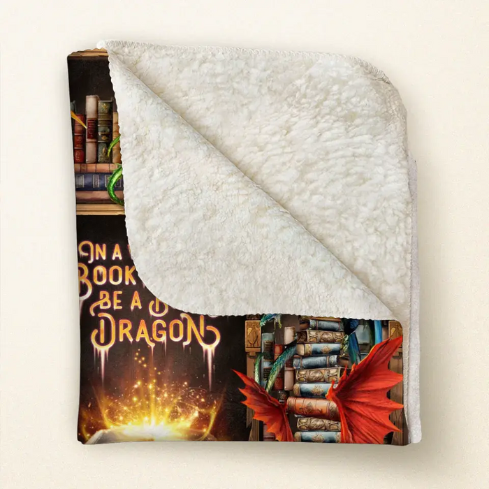 Personalized Reading Girl Quilt/Fleece Throw Blanket - Gift Idea For Book Lover - In A World Of Bookworms Be A Book Dragon