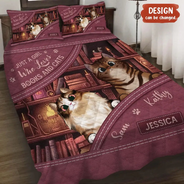 Personalized Books And Cats Quilt Bed Sets - Gift Idea For Book/Cat Lover - Just A Girl Who Loves Books And Cats