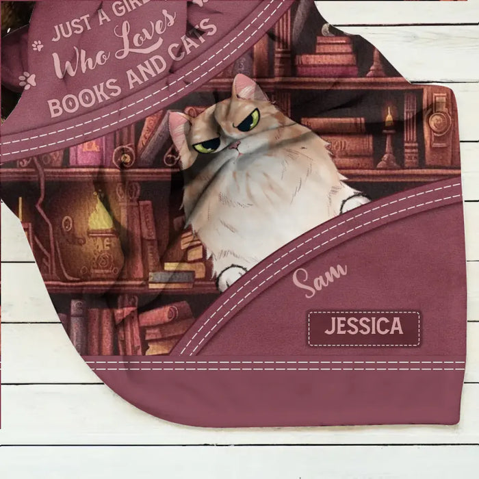 Personalized Books And Cats Quilt/Fleece Throw Blanket - Gift Idea For Book Lover - Just A Girl Who Loves Books And Cats