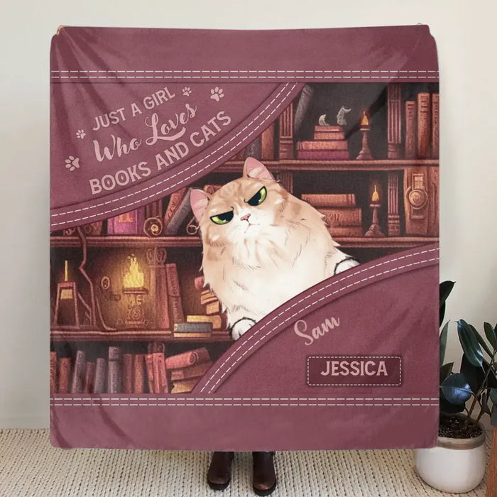 Personalized Books And Cats Quilt/Fleece Throw Blanket - Gift Idea For Book Lover - Just A Girl Who Loves Books And Cats