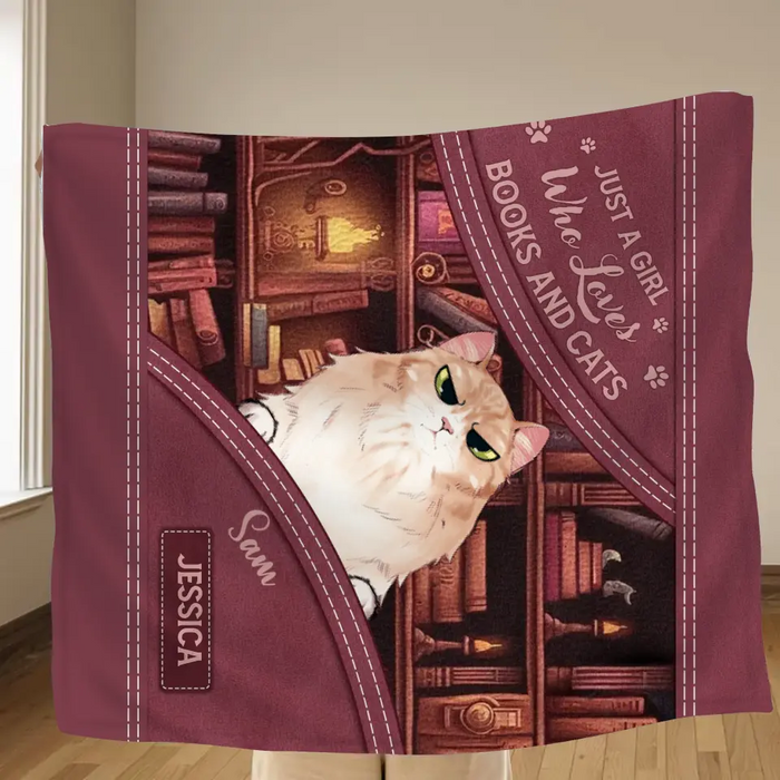 Personalized Books And Cats Quilt/Fleece Throw Blanket - Gift Idea For Book Lover - Just A Girl Who Loves Books And Cats