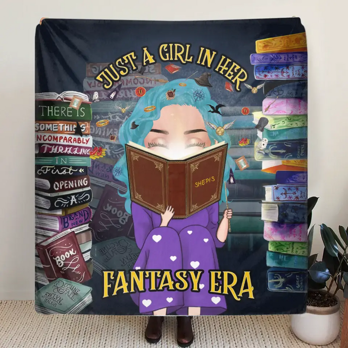 Personalized Reading Book Fleece Throw Blanket & Quilt - Gift Idea For Books Lover - Just A Girl In Her Fantasy Era