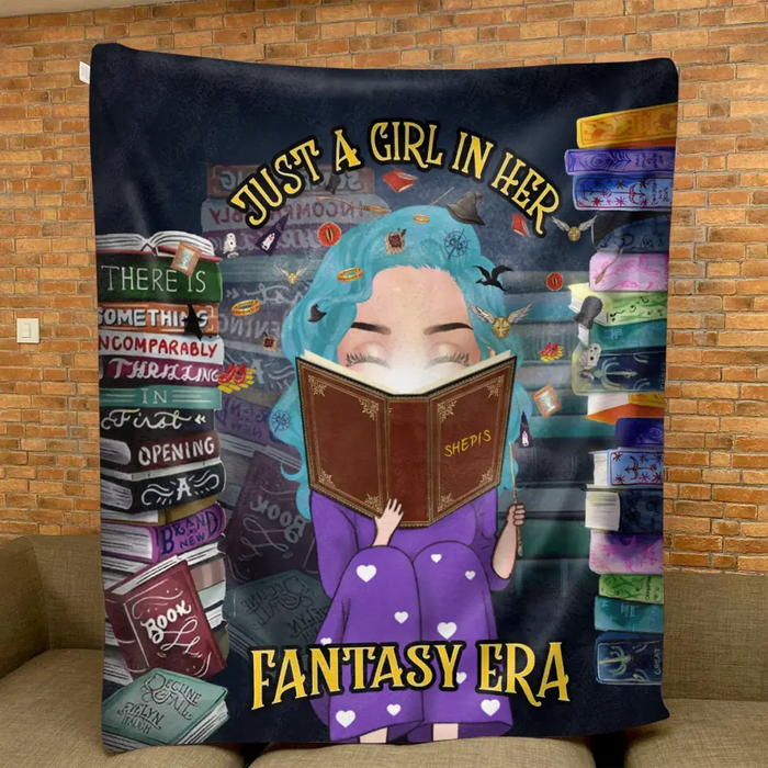 Personalized Reading Book Fleece Throw Blanket & Quilt - Gift Idea For Books Lover - Just A Girl In Her Fantasy Era