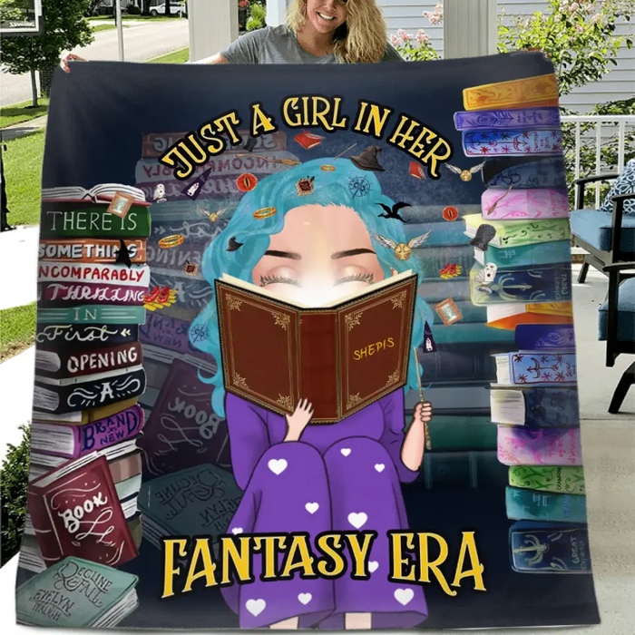 Personalized Reading Book Fleece Throw Blanket & Quilt - Gift Idea For Books Lover - Just A Girl In Her Fantasy Era