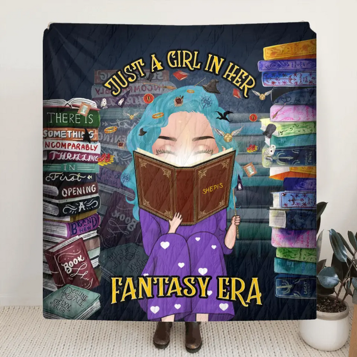 Personalized Reading Book Fleece Throw Blanket & Quilt - Gift Idea For Books Lover - Just A Girl In Her Fantasy Era