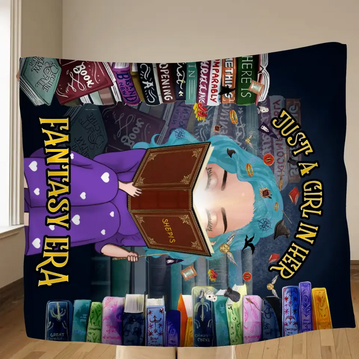 Personalized Reading Book Fleece Throw Blanket & Quilt - Gift Idea For Books Lover - Just A Girl In Her Fantasy Era