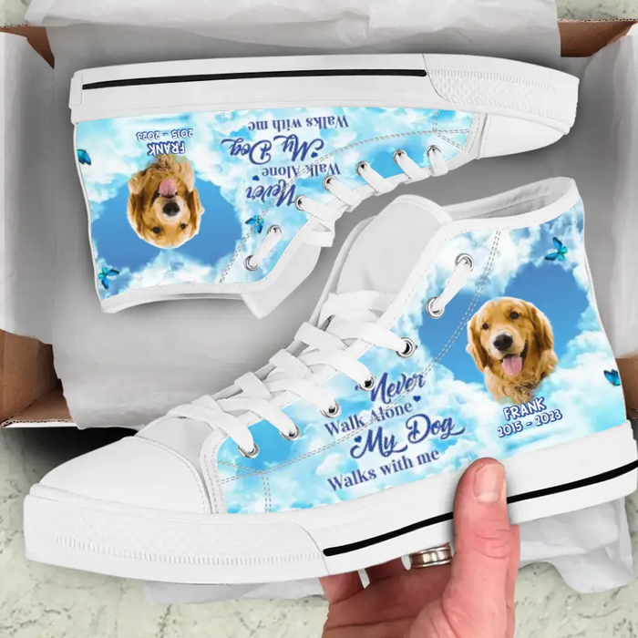 Personalized Memorial High Top Canvas Shoes - Upload Dog/Cat Photo - Memorial Gift Idea For Pet Lover - Never Walk Alone