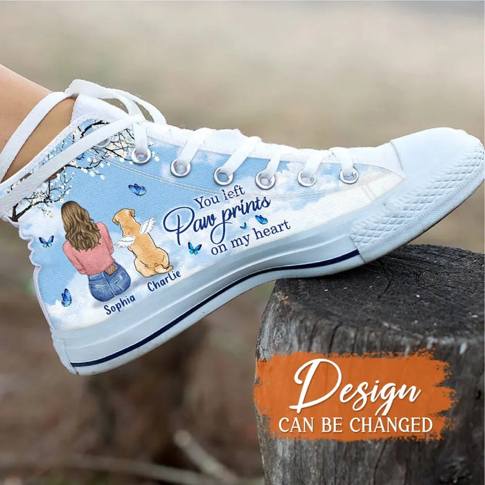 Personalized Memorial Pet High Top Canvas Shoes - Memorial Gift Idea For Dog/Cat/Rabbit Lover - You Left Paw Prints On My Heart