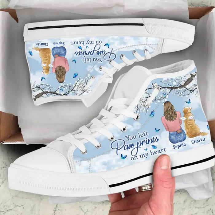 Personalized Memorial Pet High Top Canvas Shoes - Memorial Gift Idea For Dog/Cat/Rabbit Lover - You Left Paw Prints On My Heart