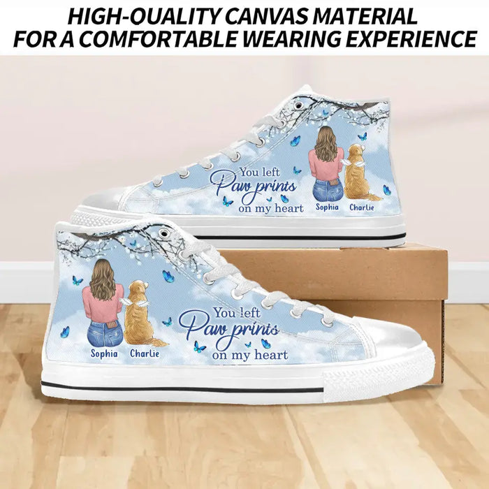 Personalized Memorial Pet High Top Canvas Shoes - Memorial Gift Idea For Dog/Cat/Rabbit Lover - You Left Paw Prints On My Heart
