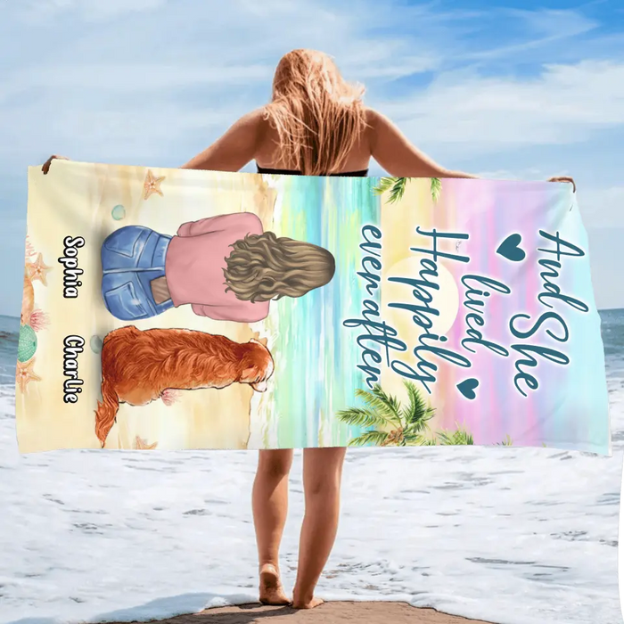 Personalized Pet Mom/Dad Beach Towel - Gift Idea For Dog/Cat/Rabbit Lover - Up to 4 Pets - And She Lived Happily Ever After