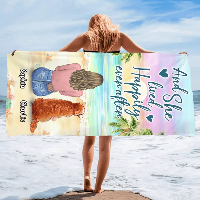 Personalized Pet Mom/Dad Beach Towel - Gift Idea For Dog/Cat/Rabbit Lover - Up to 4 Pets - And She Lived Happily Ever After