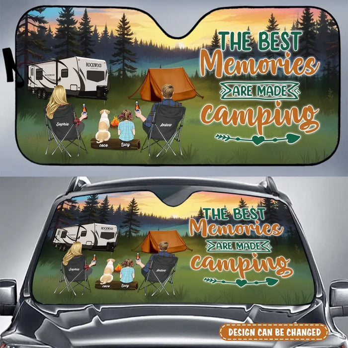 Personalized Camping Windshield Sunshade - Couple/Parents With Kids And Pets - Gift Idea For Camping Lovers - Making Memories One Campsite At A Time