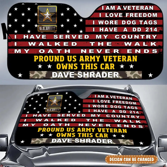 Personalized Veteran Car Sunshade - Gift Idea To Veteran/Father/Husband - Pround US Army Veteran Owns This Car